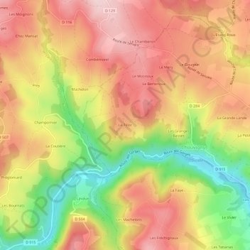Mapa topográfico Le Tillot, altitude, relevo