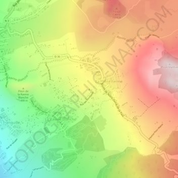 Mapa topográfico Piton Goyave, altitude, relevo