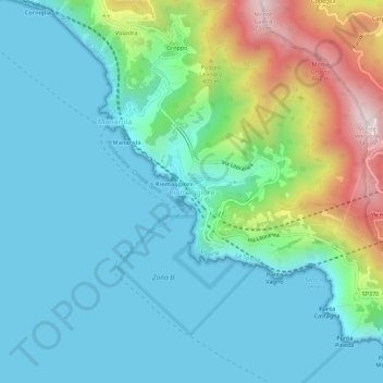 Mapa topográfico Riomaggiore, altitude, relevo