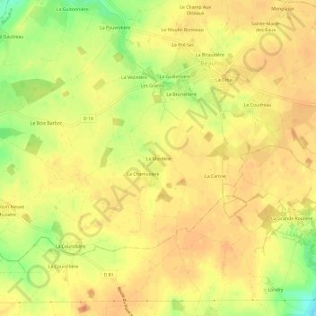 Mapa topográfico La Morlière, altitude, relevo