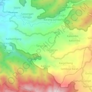Mapa topográfico Tengah, altitude, relevo