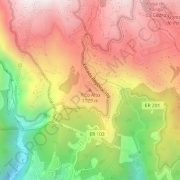 Mapa topográfico Pico Alto, altitude, relevo