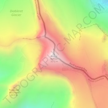 Mapa topográfico Mount Balfour, altitude, relevo