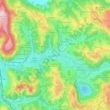 Mapa topográfico La Vitarelle, altitude, relevo