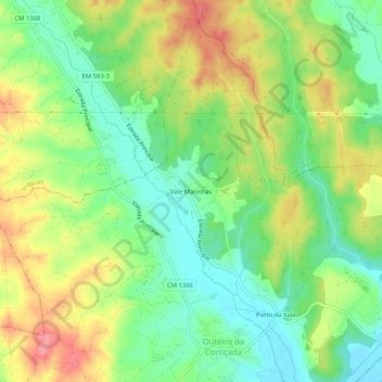 Mapa topográfico Vale Marinhas, altitude, relevo