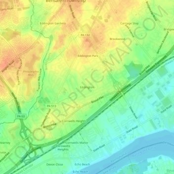 Mapa topográfico Eddington, altitude, relevo