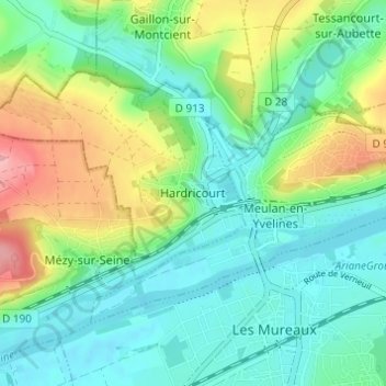 Mapa topográfico Hardricourt, altitude, relevo