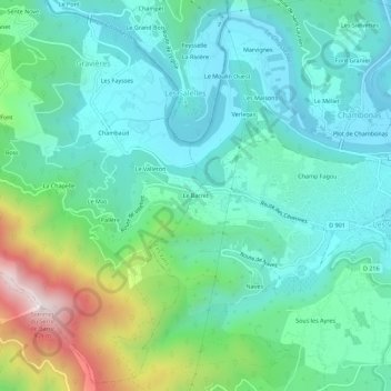 Mapa topográfico Le Barret, altitude, relevo