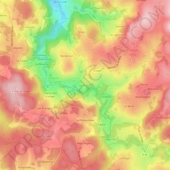 Mapa topográfico La Scierie, altitude, relevo