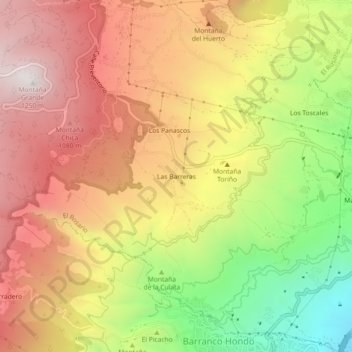 Mapa topográfico Las Barreras, altitude, relevo