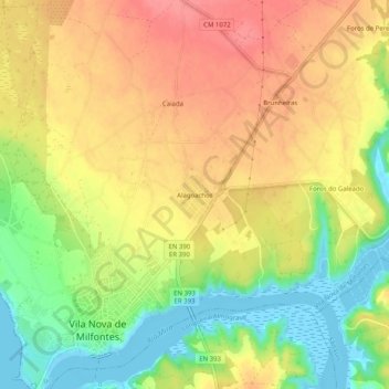 Mapa topográfico Alagoachos, altitude, relevo