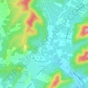 Mapa topográfico Montbel, altitude, relevo