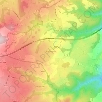 Mapa topográfico Les Raynauds, altitude, relevo