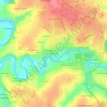 Mapa topográfico Le Val d'Evre, altitude, relevo