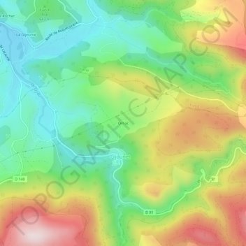 Mapa topográfico Ornac, altitude, relevo