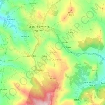 Mapa topográfico Outeiro, altitude, relevo