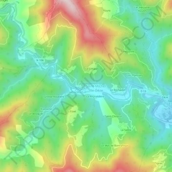 Mapa topográfico Le Martinet, altitude, relevo