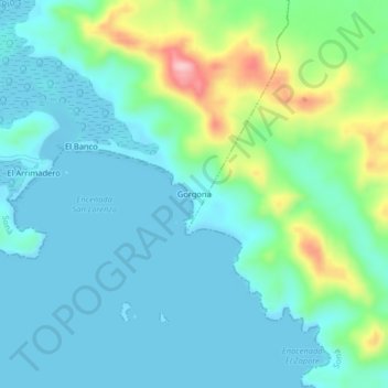 Mapa topográfico Gorgona, altitude, relevo