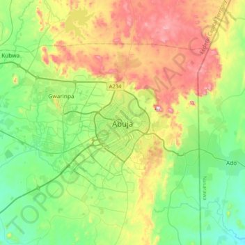 Mapa topográfico Abuya, altitude, relevo