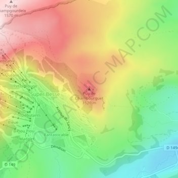 Mapa topográfico Puy de Chambourguet, altitude, relevo