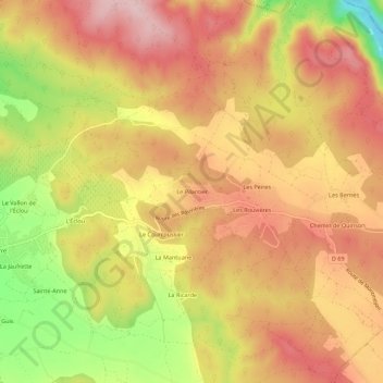 Mapa topográfico Le Pilantier, altitude, relevo