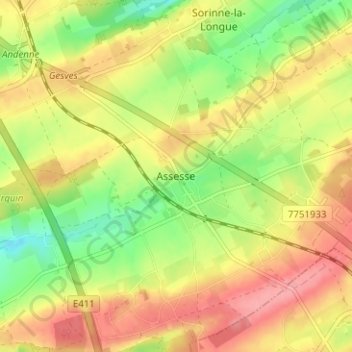 Mapa topográfico Assesse, altitude, relevo