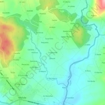 Mapa topográfico Compostela, altitude, relevo