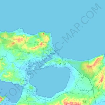 Mapa topográfico Bizerte, altitude, relevo