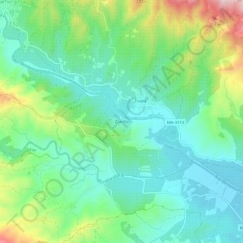 Mapa topográfico Zorrilla, altitude, relevo