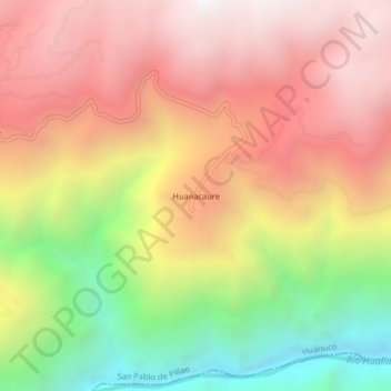 Mapa topográfico Huanacaure, altitude, relevo