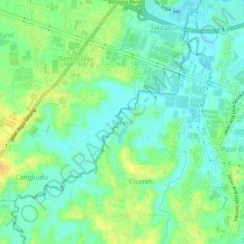 Mapa topográfico Sentul, altitude, relevo