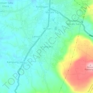 Mapa topográfico Uluindano, altitude, relevo