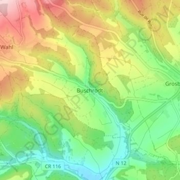 Mapa topográfico Buschrodt, altitude, relevo
