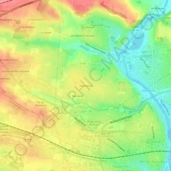 Mapa topográfico Heurtebise, altitude, relevo