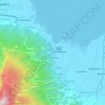 Mapa topográfico Sentul, altitude, relevo