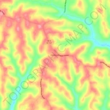 Mapa topográfico Centerville, altitude, relevo