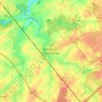 Mapa topográfico Marche-lez-Écaussinnes, altitude, relevo