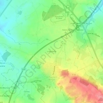 Mapa topográfico La Boucherie, altitude, relevo