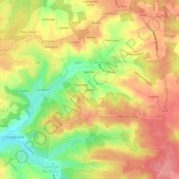 Mapa topográfico Lalande, altitude, relevo