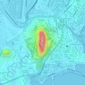Mapa topográfico Cerro Ancón, altitude, relevo