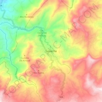 Mapa topográfico Sasaima, altitude, relevo