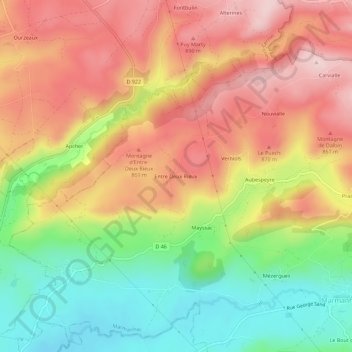 Mapa topográfico Entre Deux Rieux, altitude, relevo