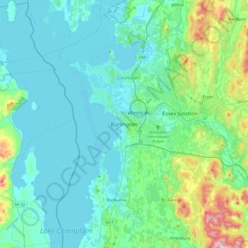 Mapa topográfico Burlington, altitude, relevo