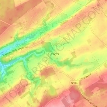 Mapa topográfico Gesves, altitude, relevo