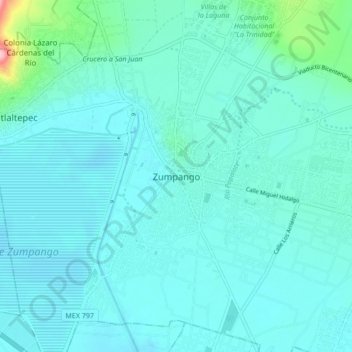 Mapa topográfico Zumpango, altitude, relevo