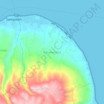 Mapa topográfico Batununggul, altitude, relevo