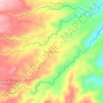 Mapa topográfico Rantau Suli, altitude, relevo