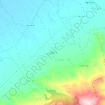 Mapa topográfico Mirtos, altitude, relevo