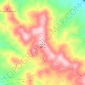Mapa topográfico Peñas, altitude, relevo