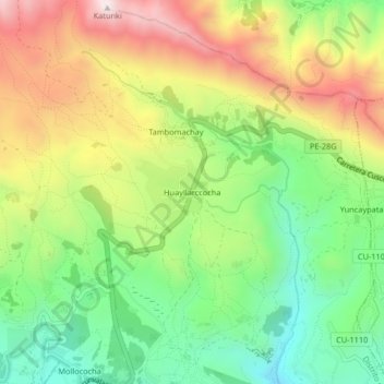 Mapa topográfico Huayllarccocha, altitude, relevo